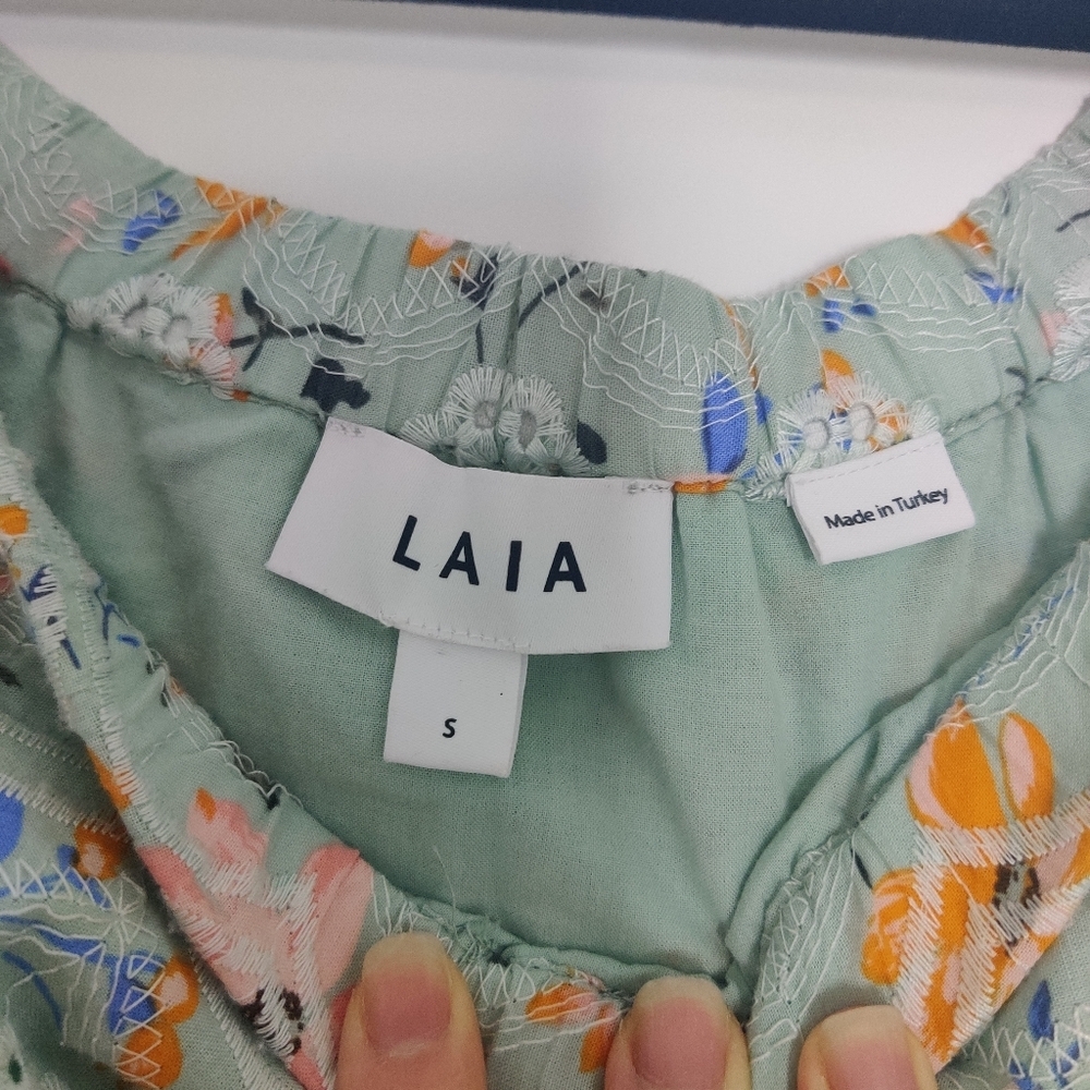 *Laia Anthropologie Seafoam Floral Eyelet Blouse Cotton Feminine Boho Top Small - Picture 4 of 9